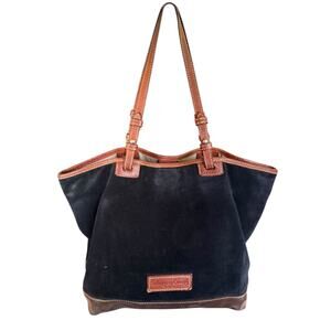 Dooney & Bourke Black Brown Suede Leather Tote Purse